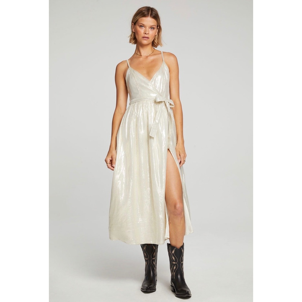 Saltwater Luxe Alivia Midi Dress Champagne Metallic Wrap Tank Dress S2981-W31X